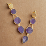 Load image into Gallery viewer, Natural stone fancy shape glamorous party cocktail amethyst wedding bridesmaid brass gold plated hypoallergenic earrings
