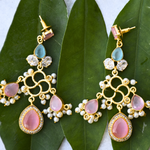 Load image into Gallery viewer, Long earrings with dangling crystal in vibrant colour 
