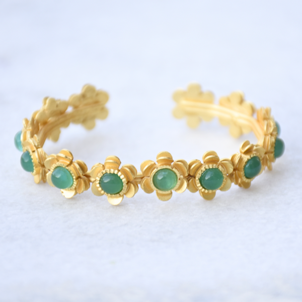 Gold plated Nature inspired dainty semi precious bangle 