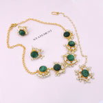 Load image into Gallery viewer, Luxurious gold plated semi-precious  and zircon embellished adjustable necklace set
