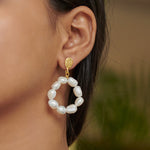 Load image into Gallery viewer, Classic pearl easy to style dailywear designer brass handcrafted natural pearl earrings

