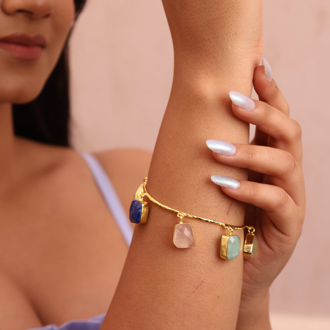 Healing Natural Gemstone Dangling Bangle
