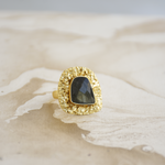 Load image into Gallery viewer, Handcrafted boho inspired fancy textured brass ring
