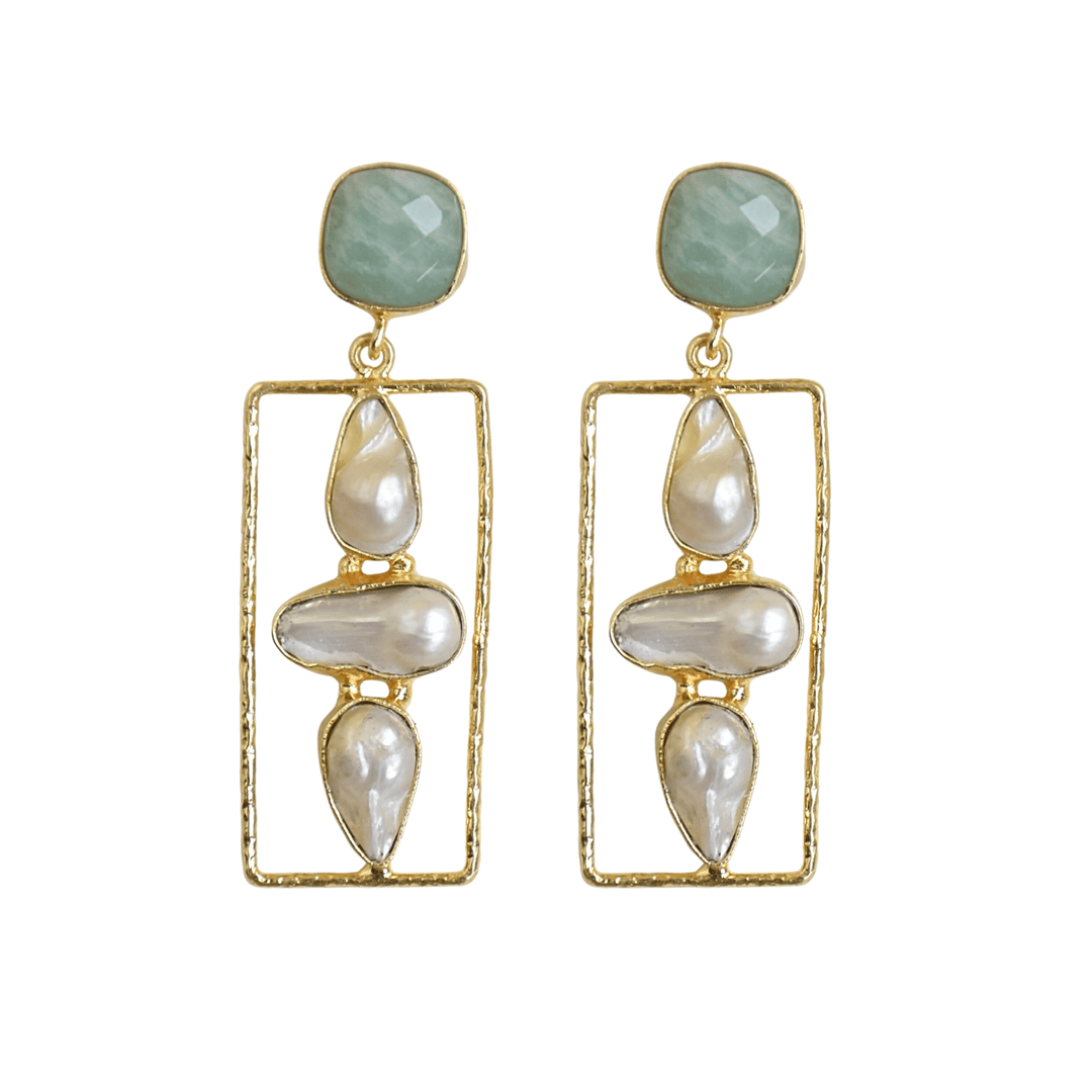 Trending modern amazonite pearl handmade lightweight party bridesmaid wedding earrings