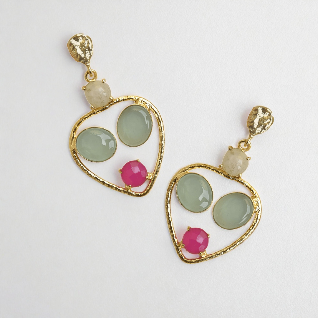 Designer trending lightweight semiprecious heart shape gift for her anniversary birthday love lightweight gold plated earrings