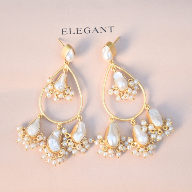 Luxurious natural baroque pearl party-wear earrings