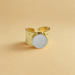 Load image into Gallery viewer, Designer gold plated natural pearl size adjustable gift for her fancy brass ring

