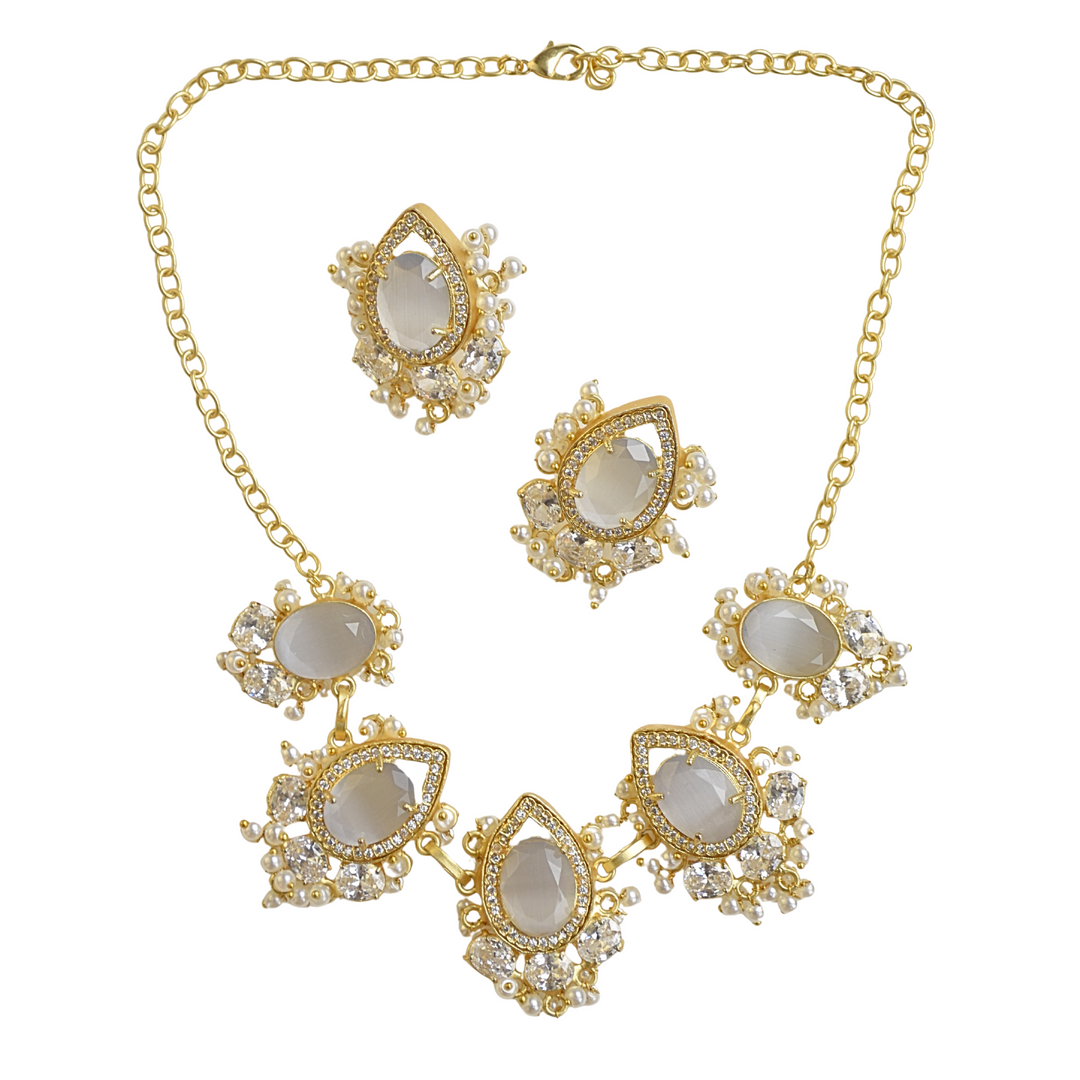 Size adjustable choker necklace crystal bridal party cocktail high quality necklace with fancy earrings for women