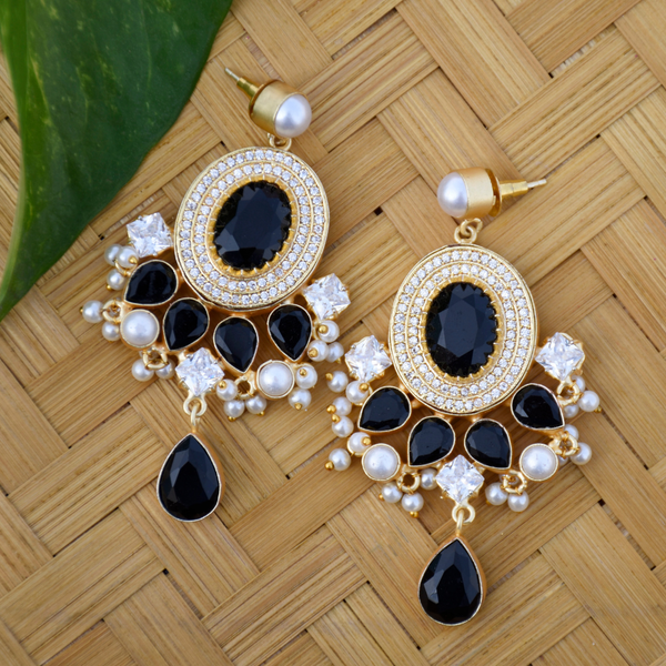 Pearl, crystal and zircon embellished party wear earrings