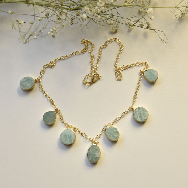 Sleek minimal luxe natural gemstone everyday office wear anti tarnish necklace chain