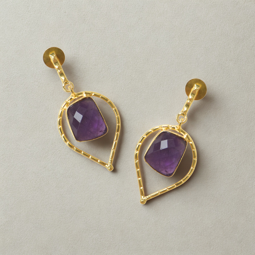 Dangle drop modern sleek showstopper elegant clean look semi precious gemstone handcrafted earring