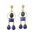 Load image into Gallery viewer, Trending geometric inspired semiprecious dandle drop party wedding cocktail gift for her light weight y2k brass earrings 
