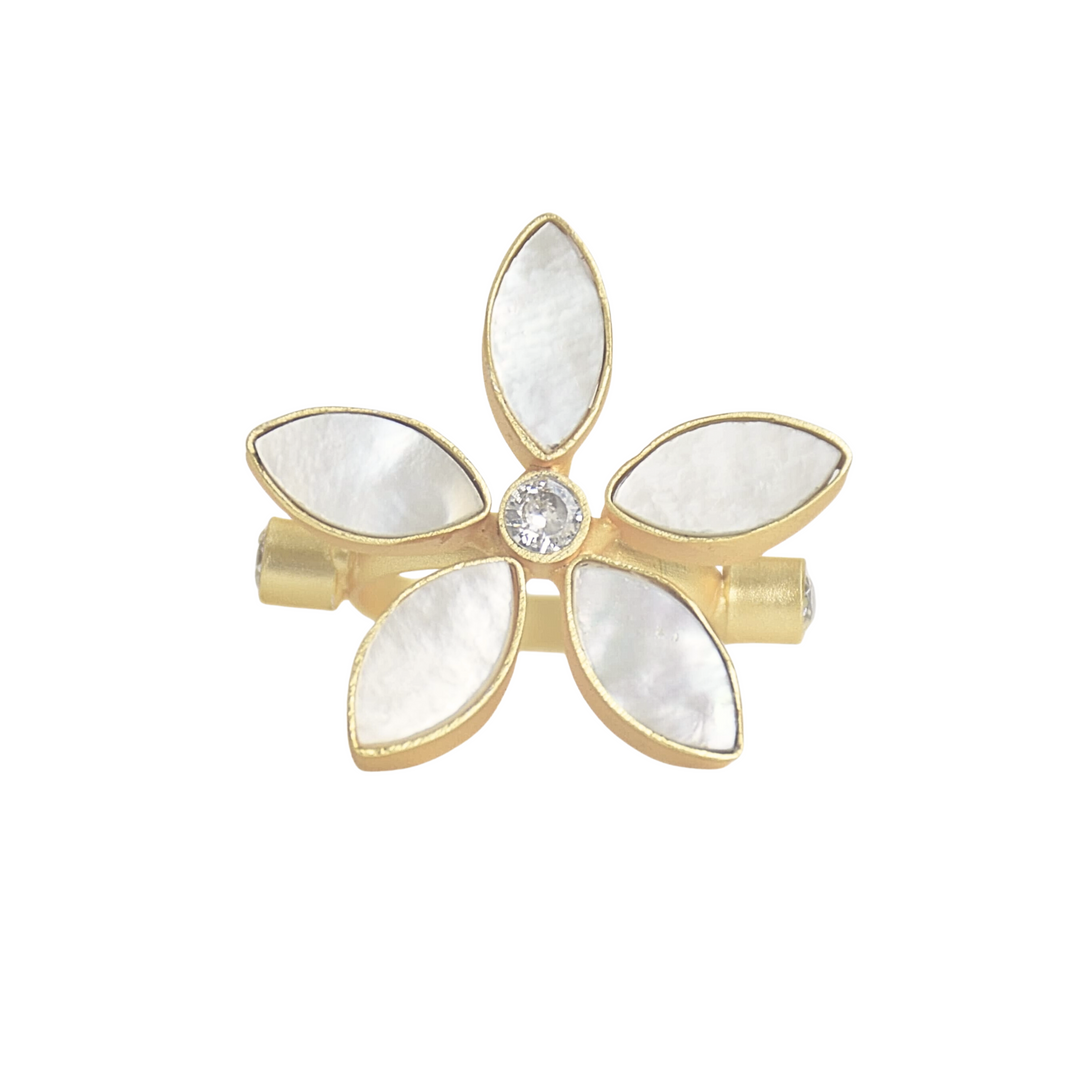 White natural mother of pearl gemstone easy to wear and style vacation bridesmaids cocktail adjustable ring