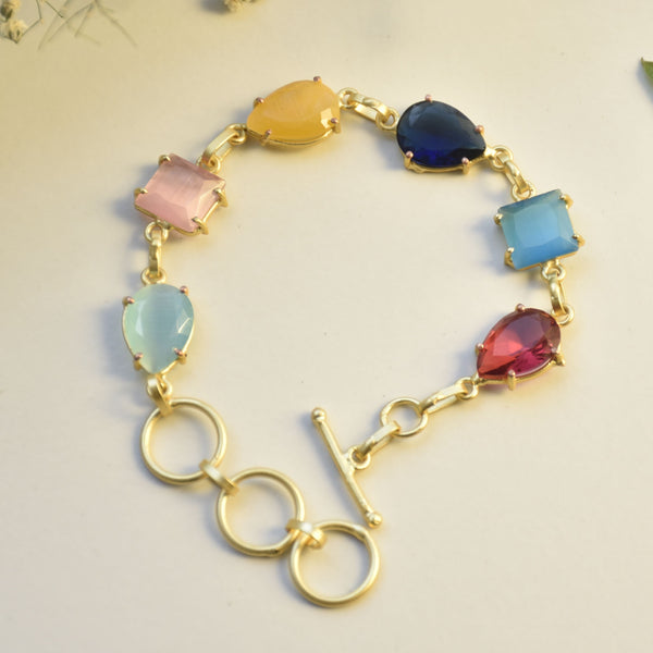 Boho gold-plated multilour crystal minimal adjustable stack bracelet
