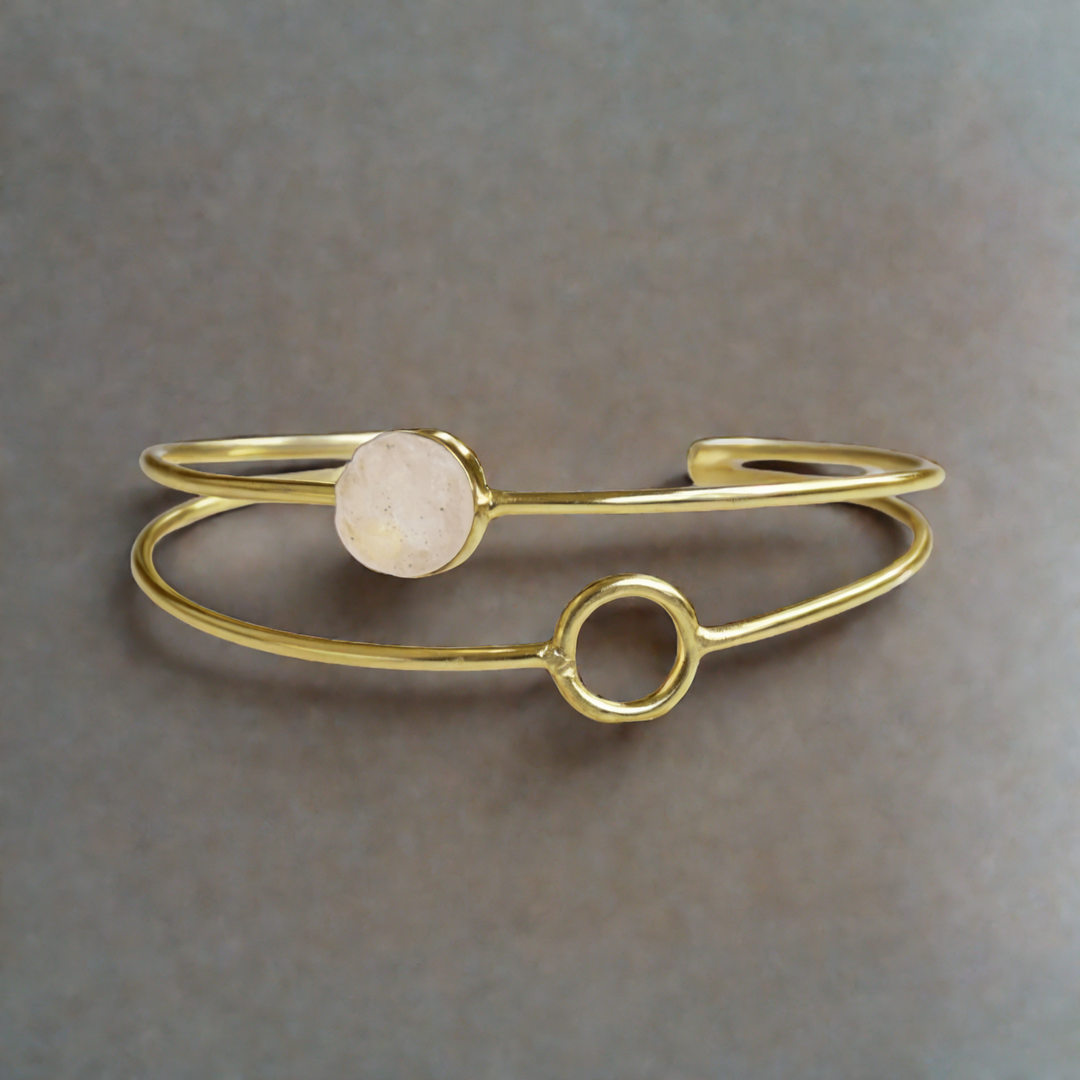 natural round gemstone rose quartz anti tarnish gift for her vacation office wear versatile must have bangle 