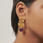 Load image into Gallery viewer, Nature inspired leaf subtle natural gemstone amethyst everyday wear birthday anniversary gift for her handmade earring
