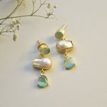 Load image into Gallery viewer, Classic natural baroque pearl with crystal 3 layer dangle drop natural shape lightweight earrings

