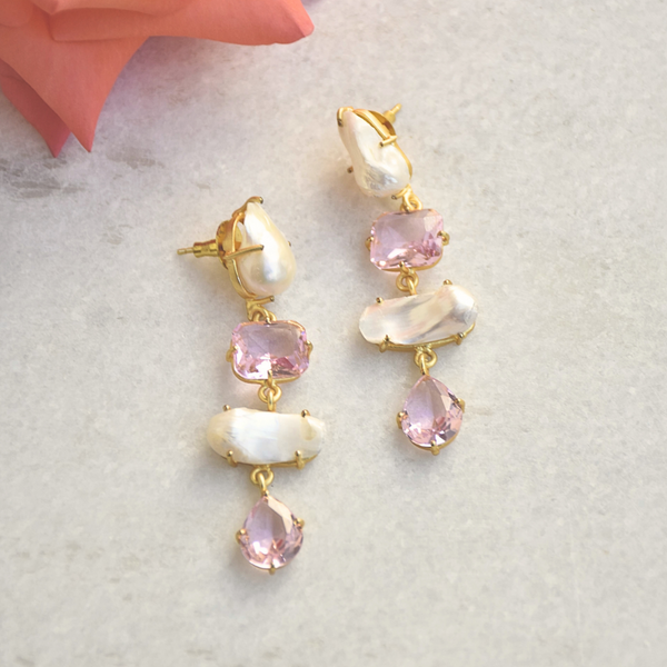 Asymmetrical geometric pearl and cystal versatile easy to stye earrings