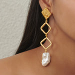 Load image into Gallery viewer, Natural pearl party wear dangle drop fancy wedding gift for her long lightweight earrings
