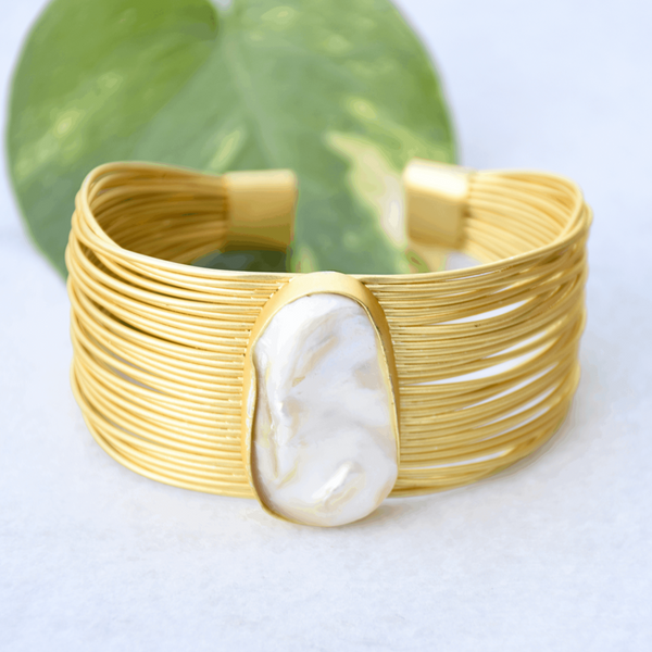 Y2K trending bold statement gift for her natural pearl bangle