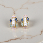 Load image into Gallery viewer, Minimal gold plated colourful pearl statement unique designer stud 
earrings

