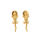 Load image into Gallery viewer, Wildlife reptile inspired crocodile handmade brass lightweight vacation must have accessory earrings
