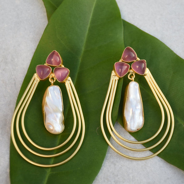 Oversized bold statement pearl dangle drop partywear lightweight earrings