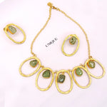 Load image into Gallery viewer, Unique Brass geometric design semi precious gemstone necklace
