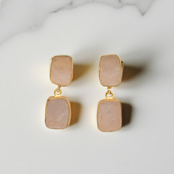 Minimal sleek everyday office wear semi precious gemstone gold plated earrings
