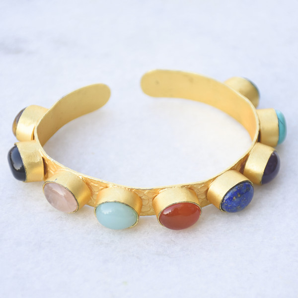 Multicolour versatile gold plated textured and adjustable navratna bangle 