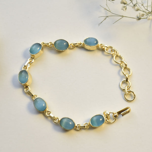 Minimal sleek size adjustable easy to stack versatile dainty blue crystal bracelet 