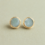 Load image into Gallery viewer, Pair of round earrings with gold rims and Amazonite gemstone handcrafted lightweight everyday vacation office wear stud earrings
