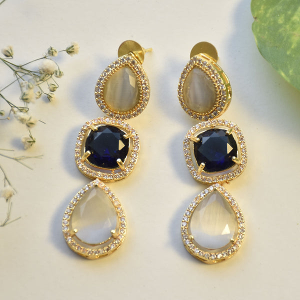 Luxe partywear lightweight blue stone with crystal long earrings