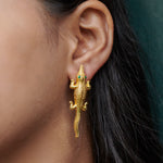 Load image into Gallery viewer, Statement studs vacation cocktail gift for her semi precious gemstone reptile animal studs
