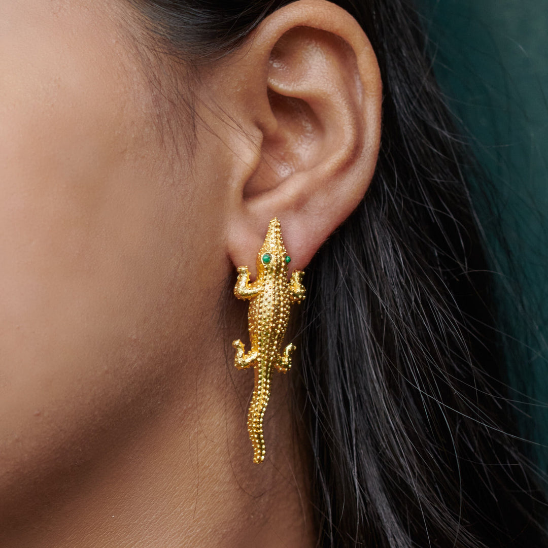 Statement studs vacation cocktail gift for her semi precious gemstone reptile animal studs