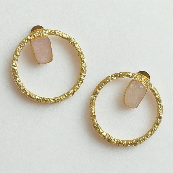Round shape gold plated luxury natural semiprecious healing stone elegant earring stud