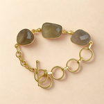 Load image into Gallery viewer, Trendy style statement 3 stone semi precious gemstone size adjustable fits all wrist gold plated bracelet 
