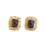 Load image into Gallery viewer, Hammered vintage style art deco minimal smoky gemstone office vacation comfortable stud earrings
