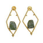 Load image into Gallery viewer, Big bold natural gemstone stud fancy versatile easy to pair and comfortable brass hypoallergenuc stud earring
