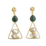 Load image into Gallery viewer, Geometric boho victorian design versatile easy to style handcrafted office vacation party must have natural stone and pearl earrings
