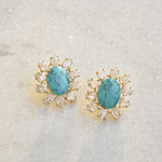 Load image into Gallery viewer, Chic crystal and turquoise studs statement earrings for modern look
