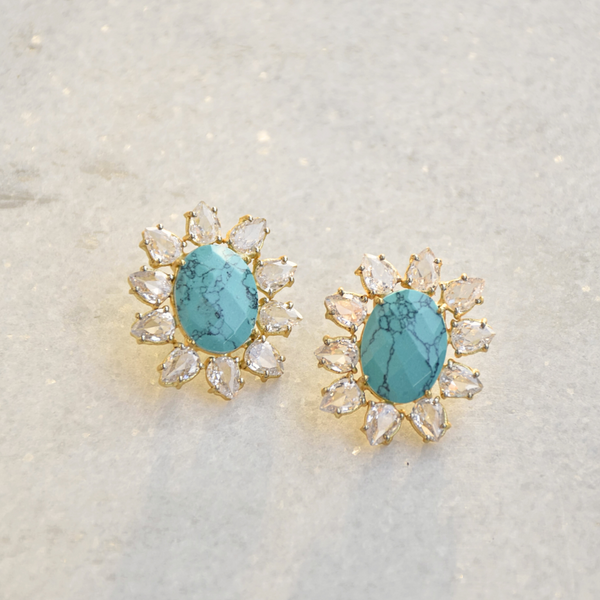 Chic crystal and turquoise studs statement earrings for modern look