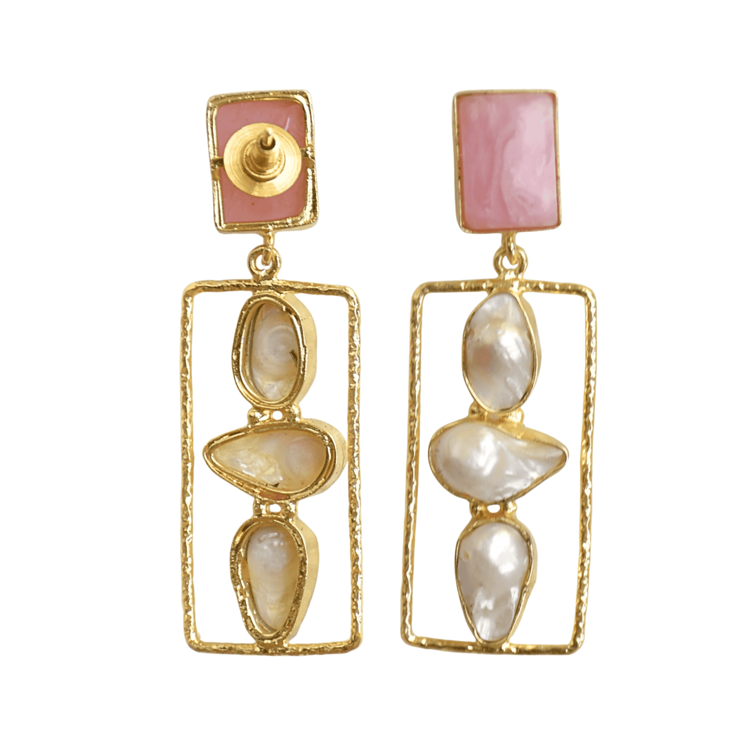 Abstract Gemstone Pearl Earring
