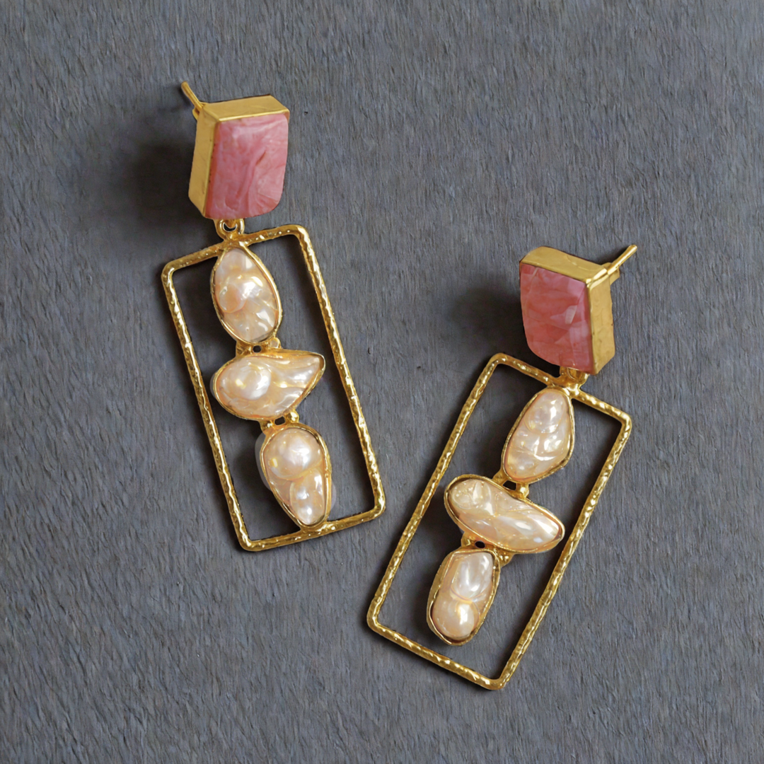 Abstract Gemstone Pearl Earring