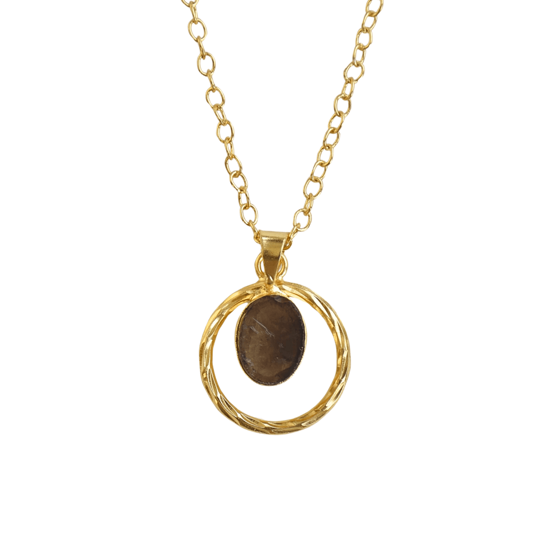 Dainty handcrafted Gold necklace with smoky quartz gemstone pendant  easy to style lightweight waterproof chain pendant 