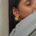 Load image into Gallery viewer, Handmade designer gold plated waterproof natural pearl circular daily office wear gift for her pearl stud earring
