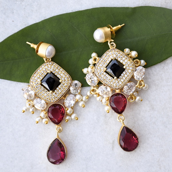 Lightweight embellished with crystal and zircon long party wear dangle drop earrings 