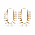 Load image into Gallery viewer, Gold-tone U-frame earrings edged with white teardrop pearl accents on white